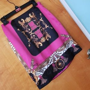 Skirt size 4 Petite silky pink & navy blue w/gold